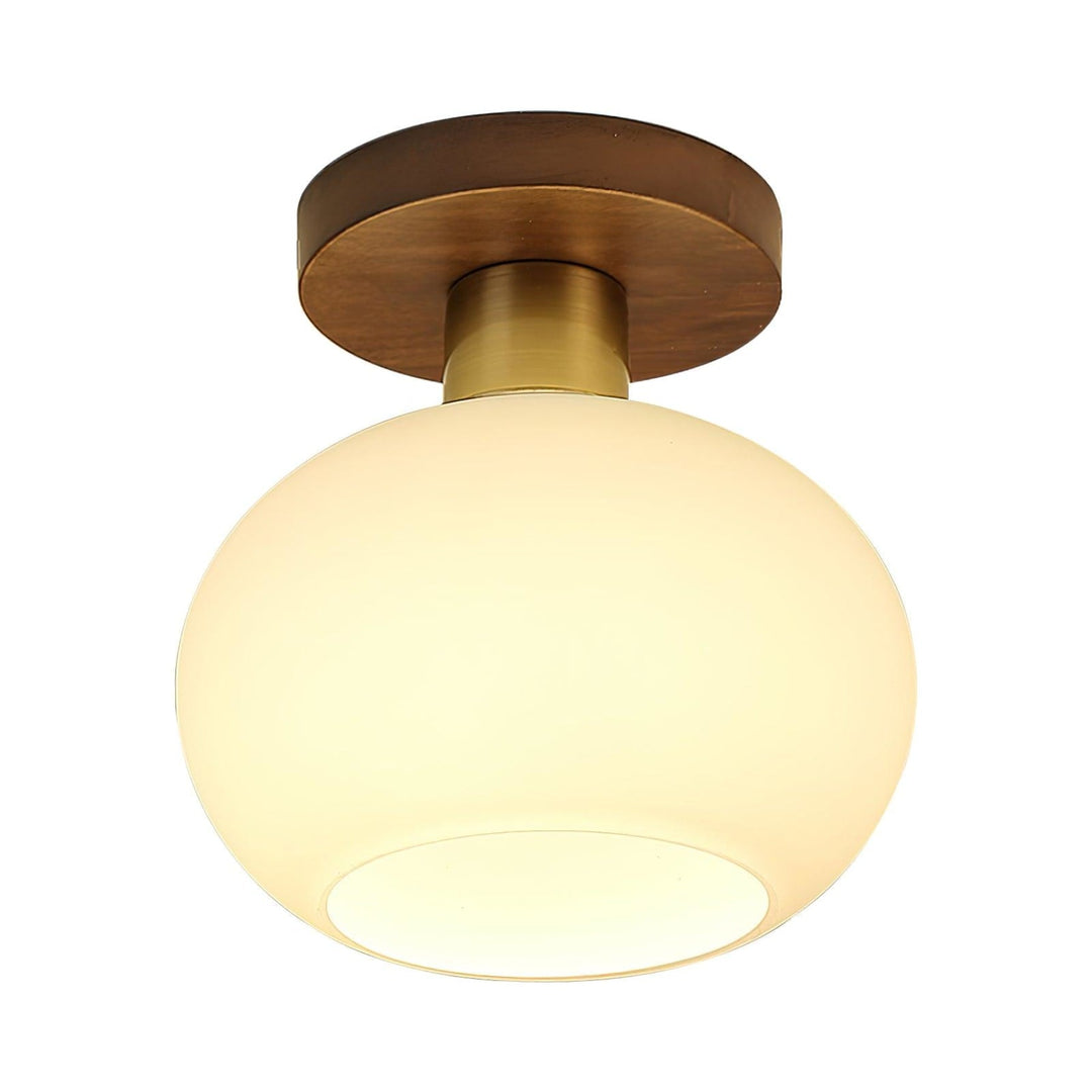 Walnut and opal glass ceiling light