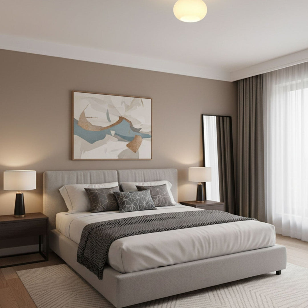 Walnut and opal glass ceiling light