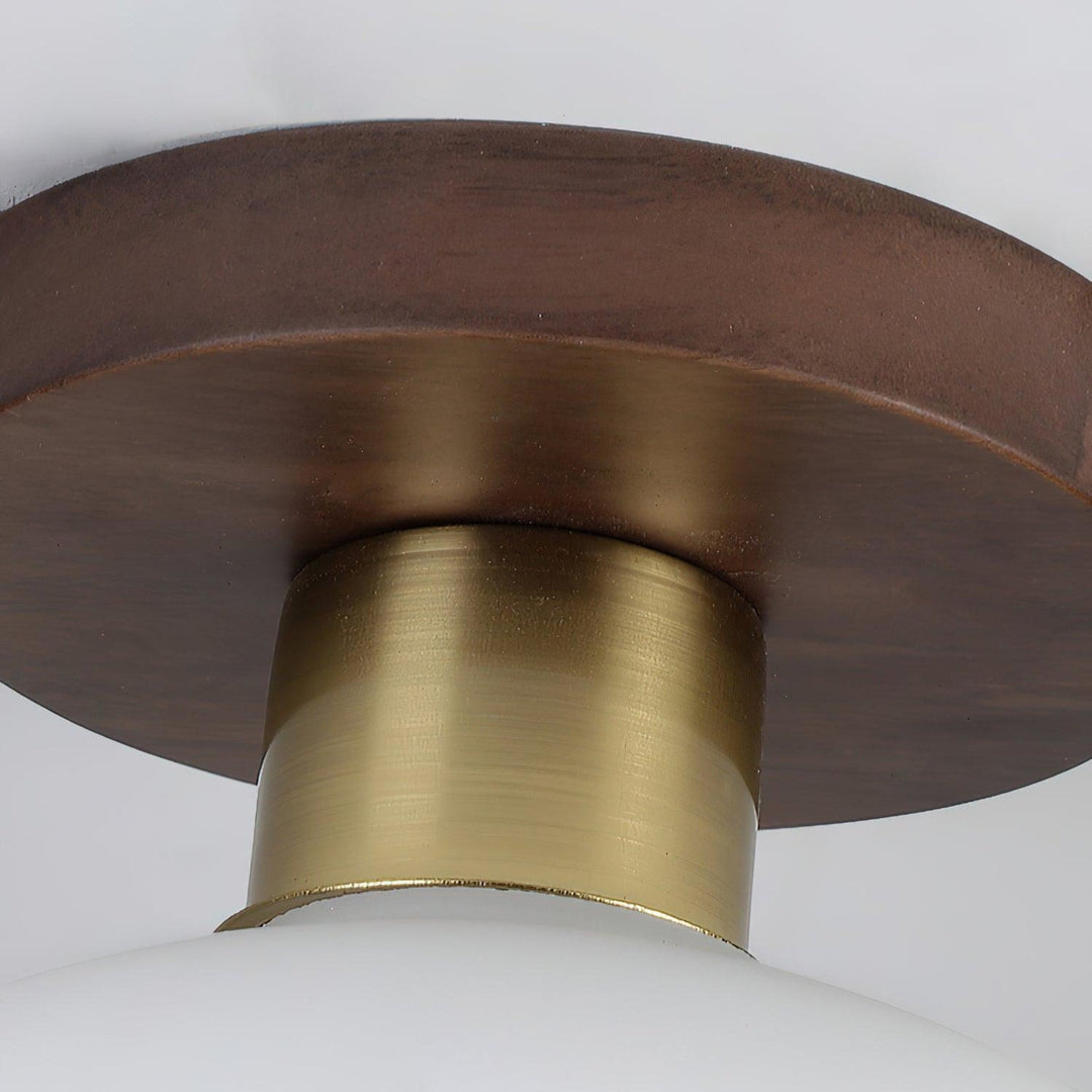 Walnut and opal glass ceiling light