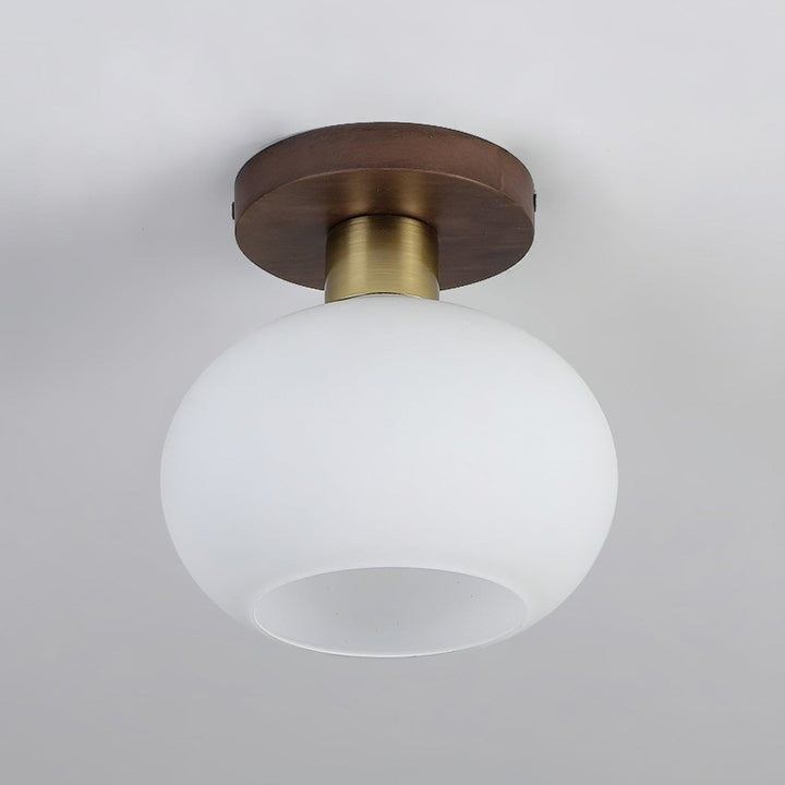 Walnut and opal glass ceiling light