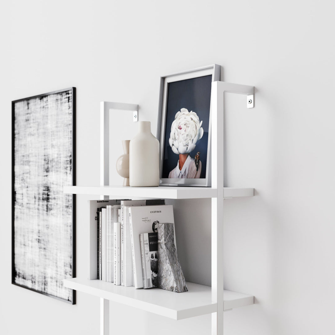 White 5-Shelf Ladder Bookshelf