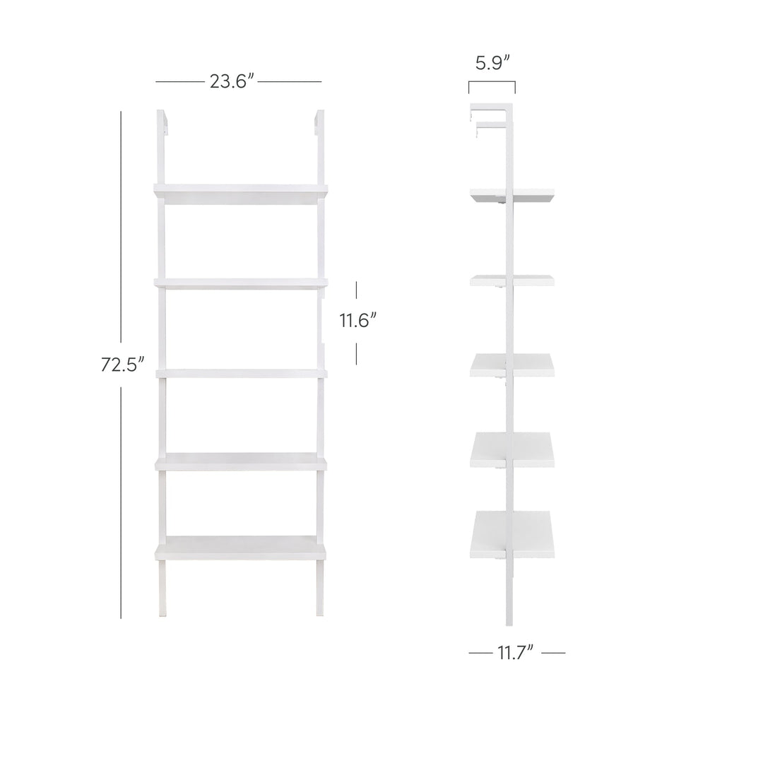 White 5-Shelf Ladder Bookshelf
