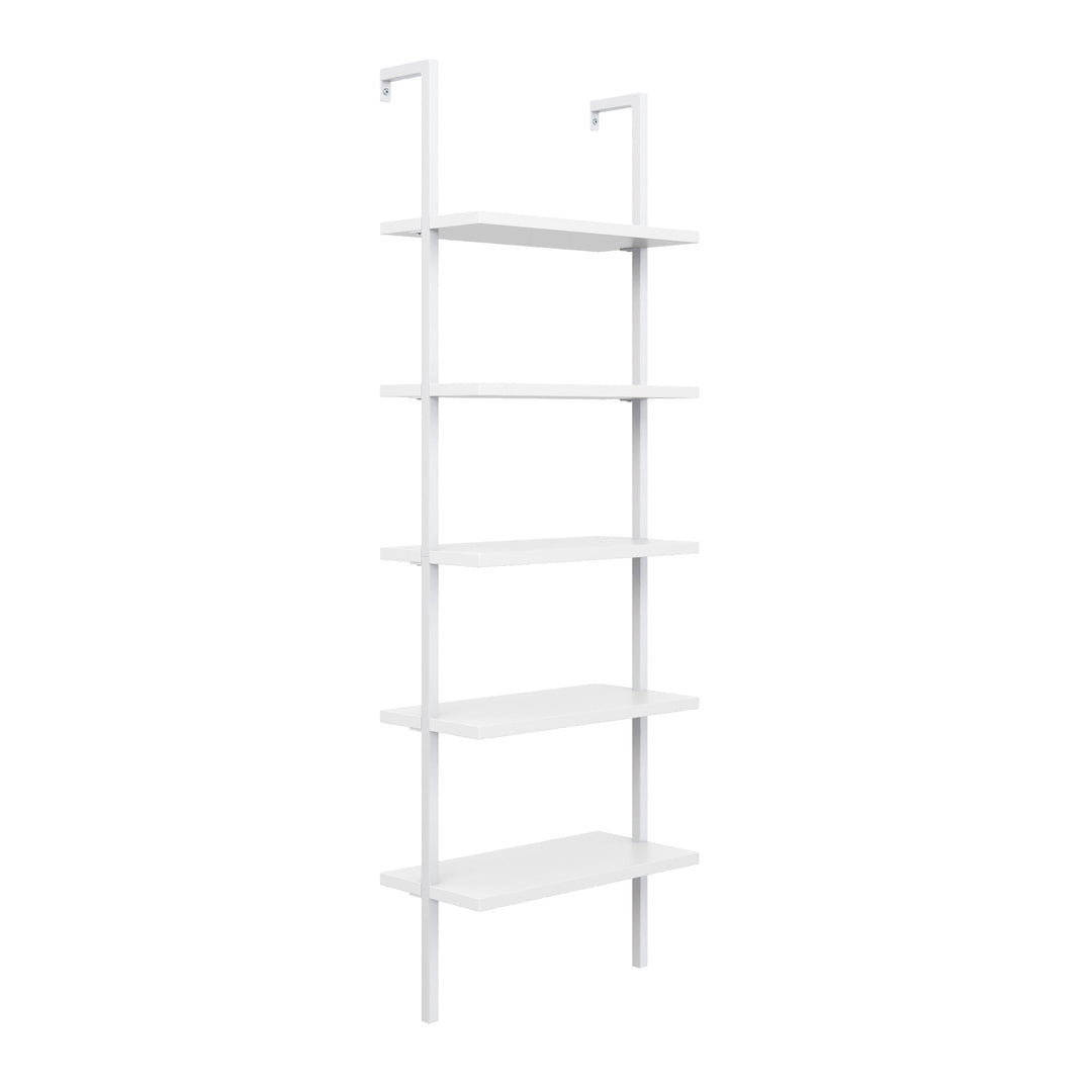 White 5-Shelf Ladder Bookshelf