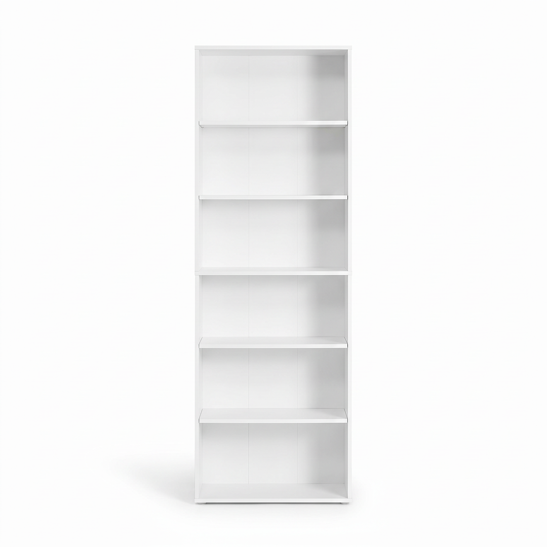 White 6-tier bookcase 60 cm wide