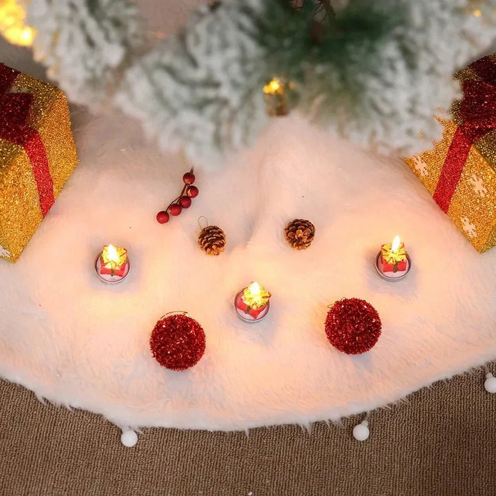 White faux fur Christmas tree skirt