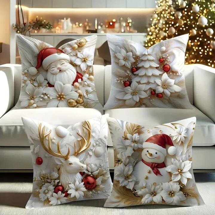 White and gold Christmas cushion covers set of 4