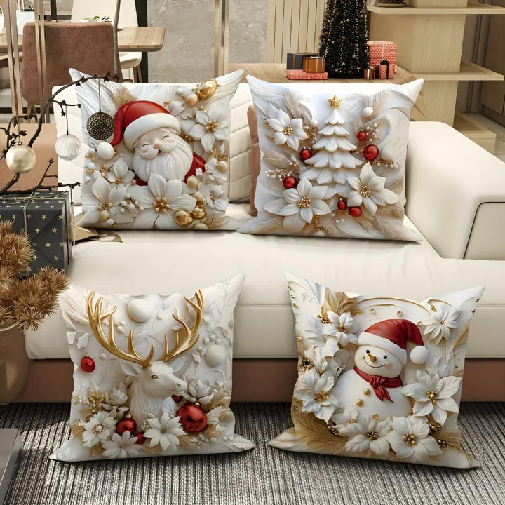 White and gold Christmas cushion covers set of 4
