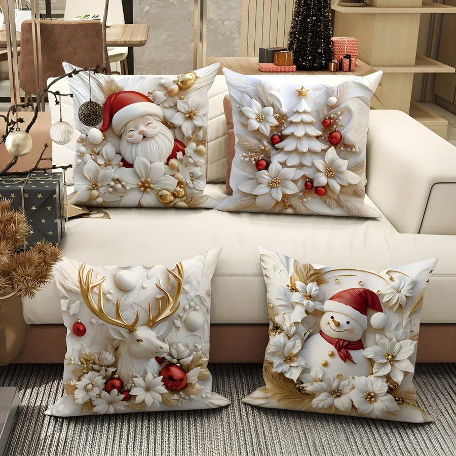 White and gold Christmas cushion covers set of 4