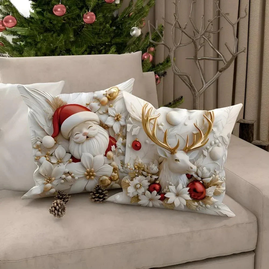 White and gold Christmas cushion covers set of 4