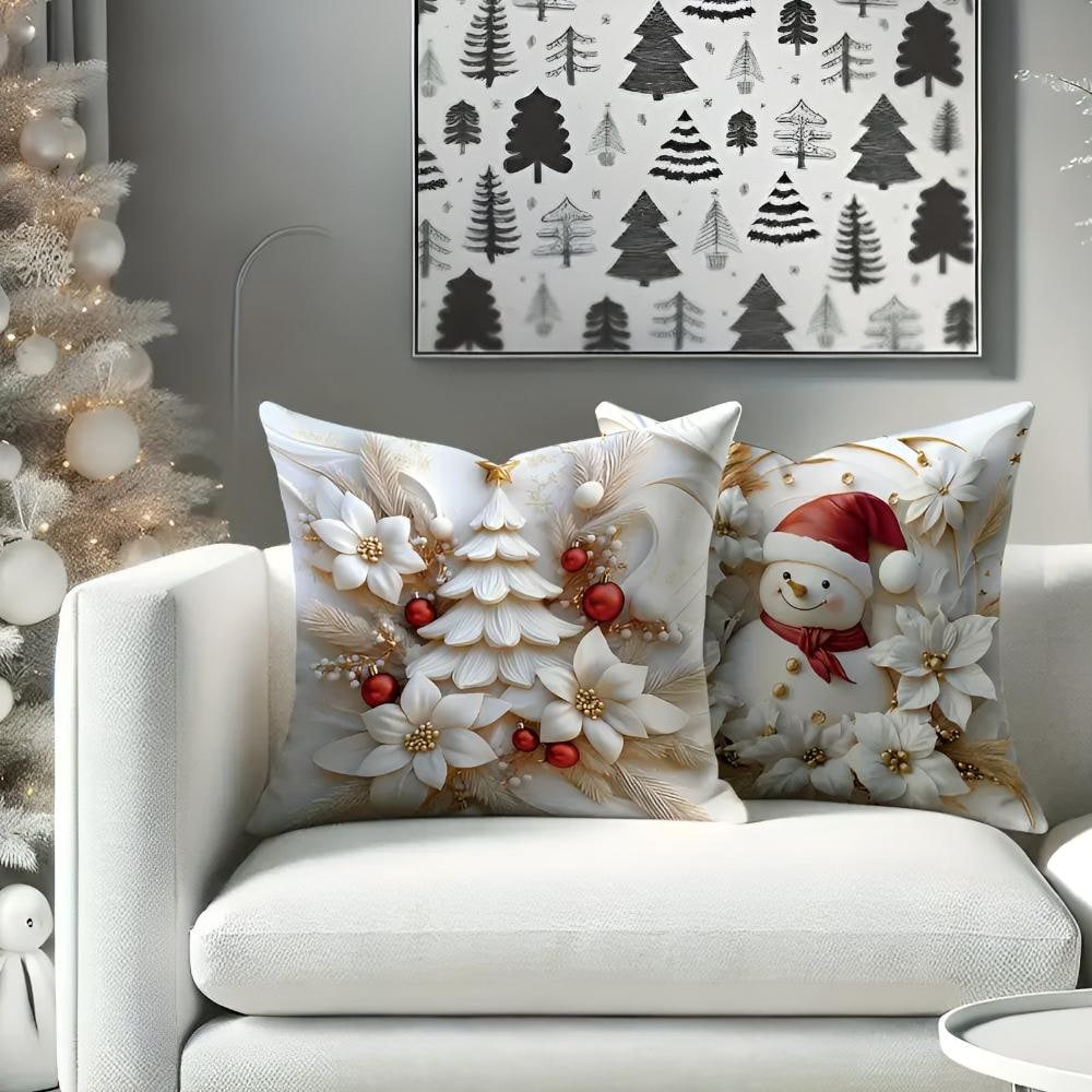 White and gold Christmas cushion covers set of 4
