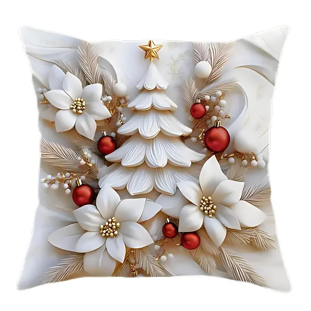 White and gold Christmas cushion covers set of 4
