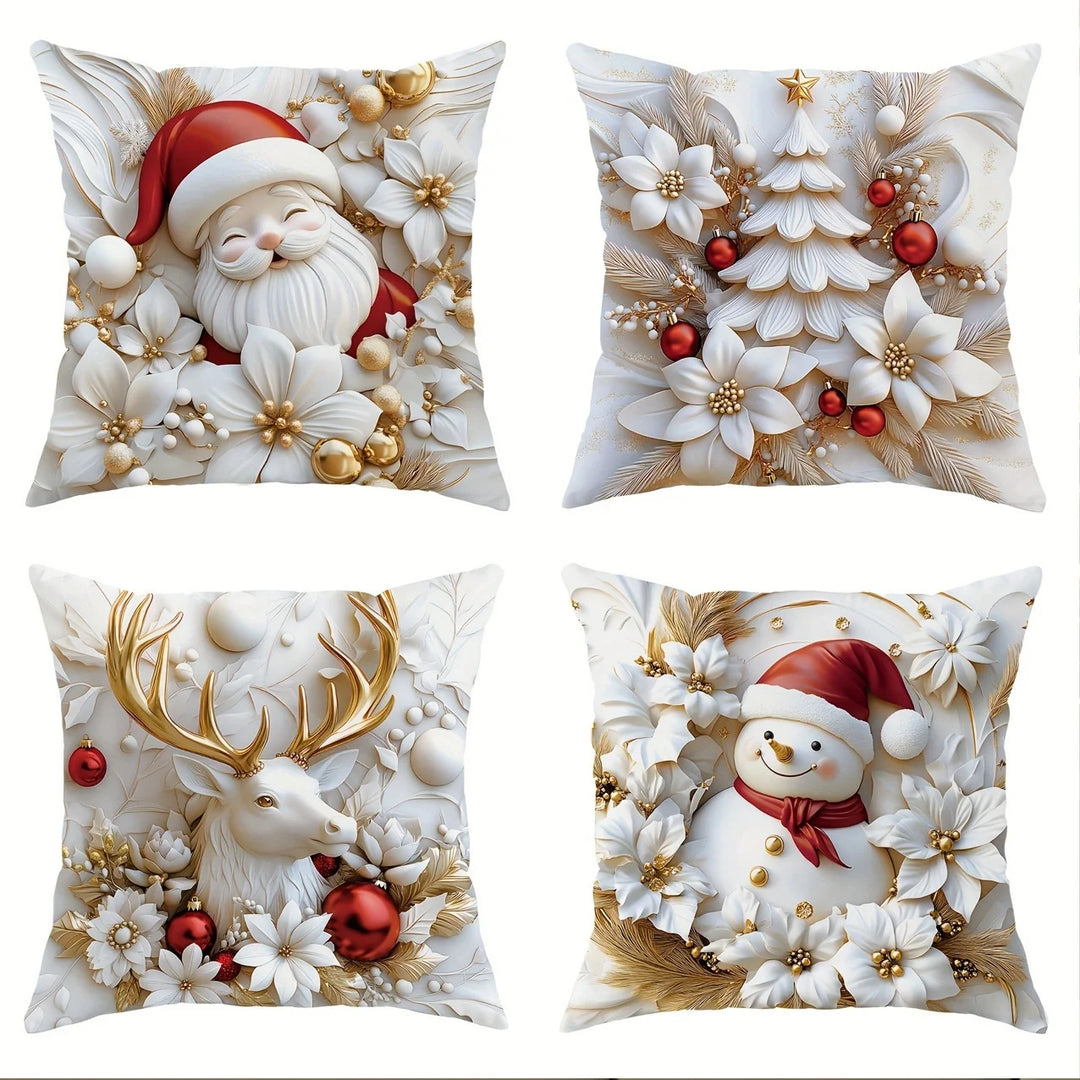 White and gold Christmas cushion covers set of 4