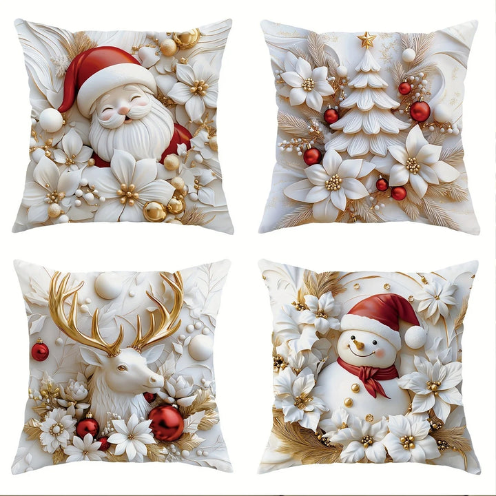 White and gold Christmas cushion covers set of 4