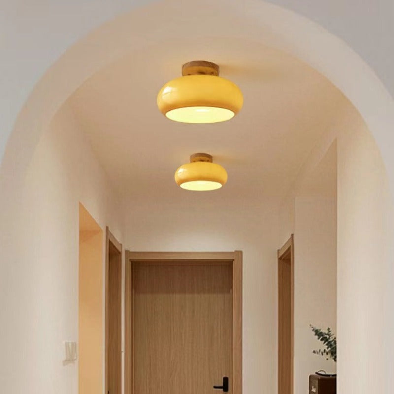 Wood and glass mushroom ceiling light