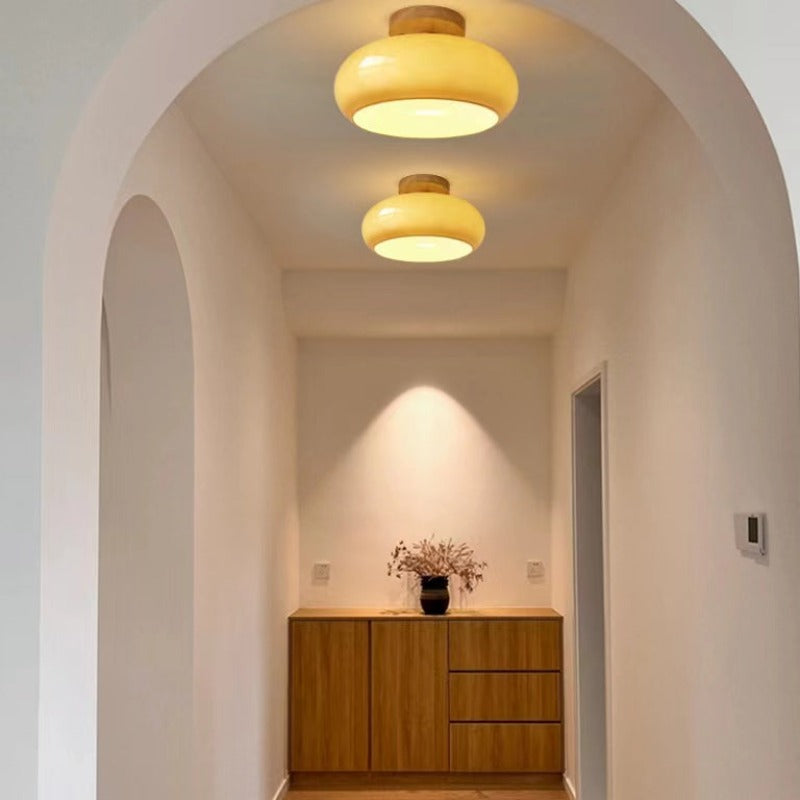 Wood and glass mushroom ceiling light