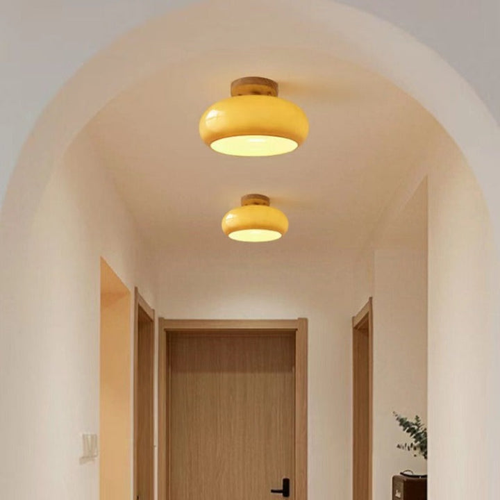 Wood and glass mushroom ceiling light