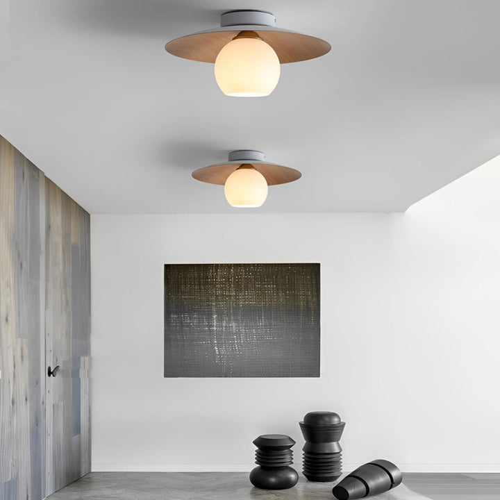 Wood saucer ceiling light