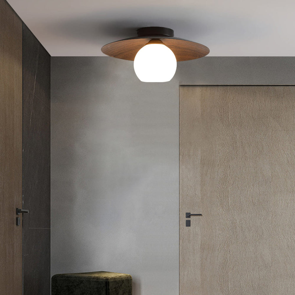 Wood saucer ceiling light