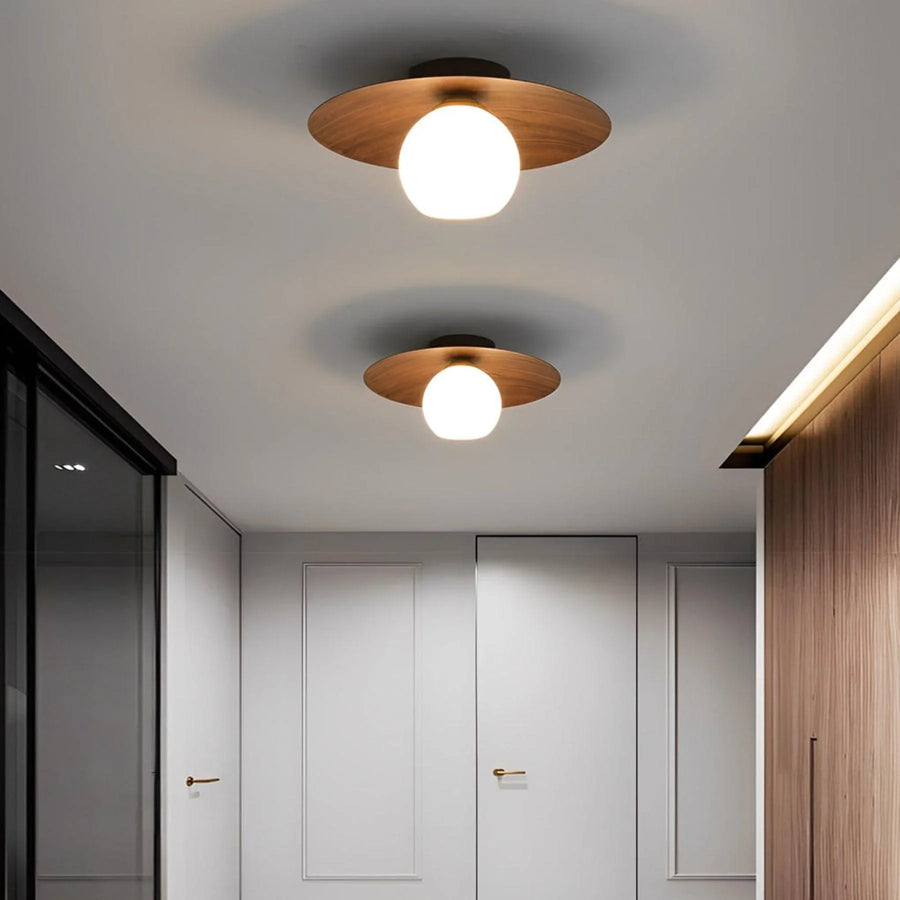 Wood saucer ceiling light