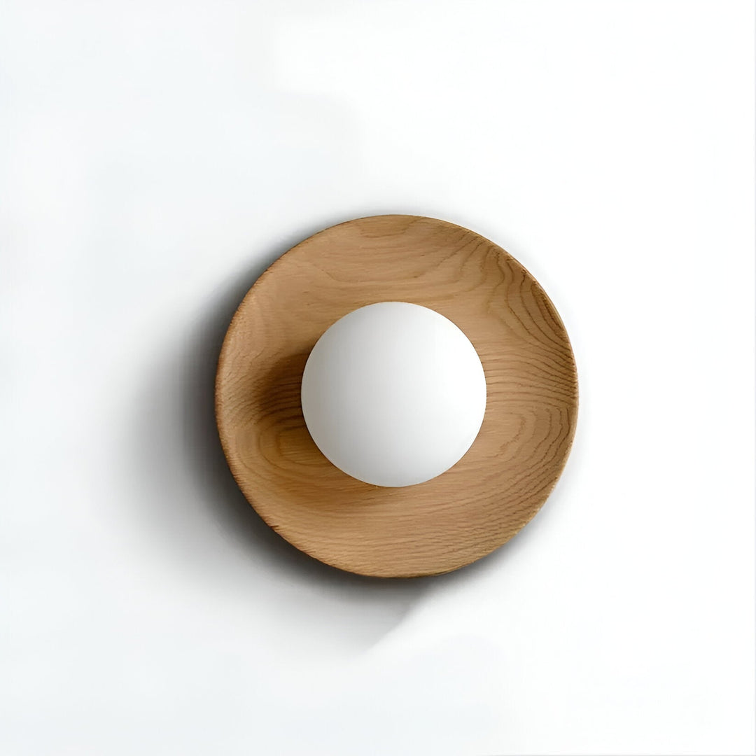 Natural Wood Wall Light with Opal Globe | Walnut or Oak Tone