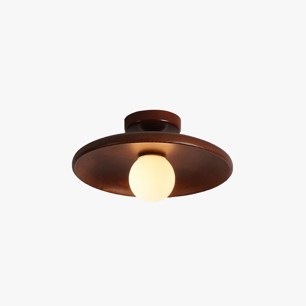 Wooden disc flush ceiling light