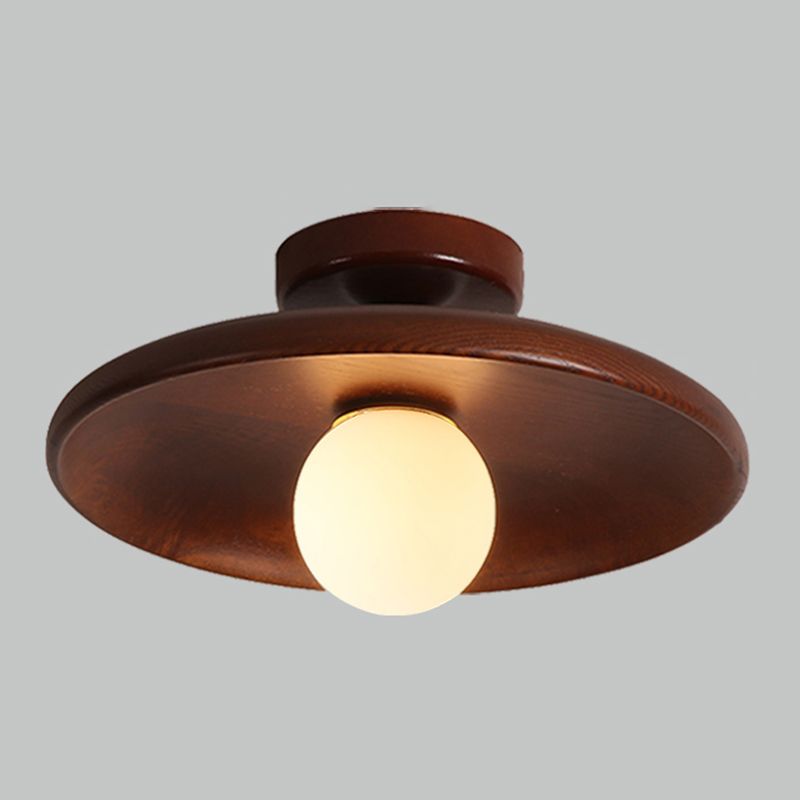 Wooden disc flush ceiling light