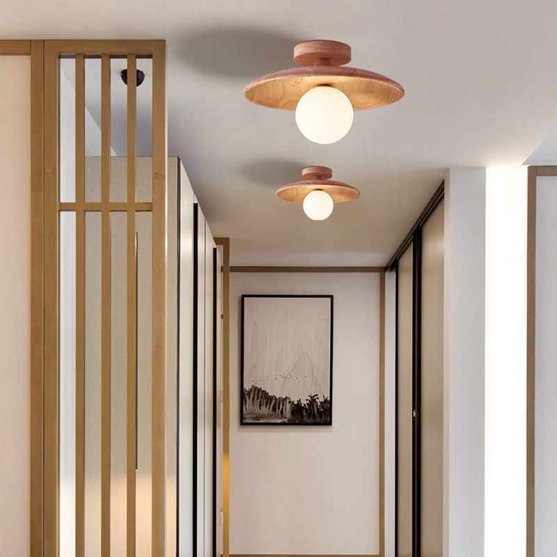 Wooden disc flush ceiling light