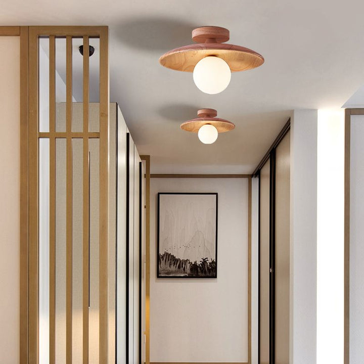 Wooden disc flush ceiling light