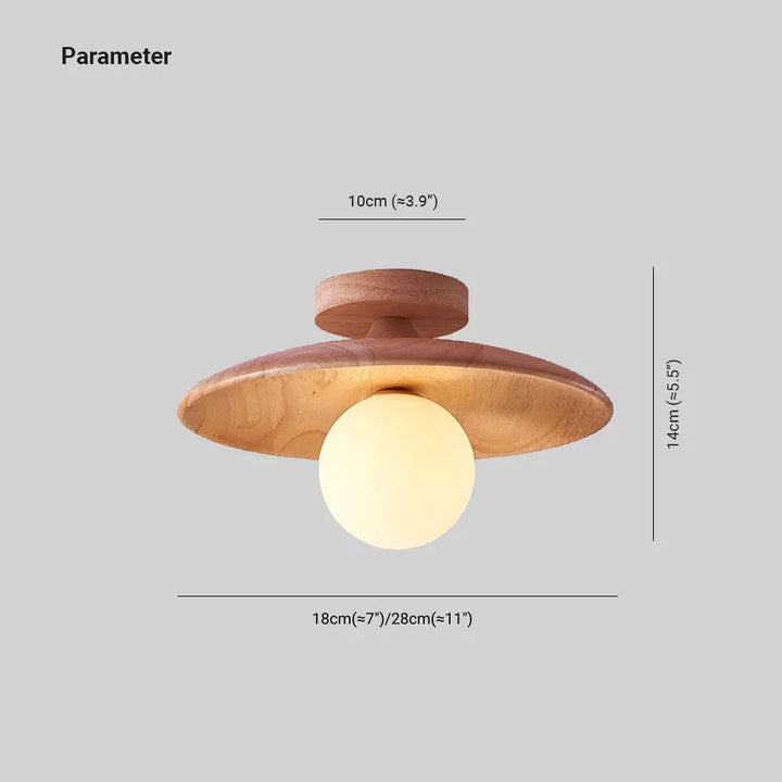 Wooden disc flush ceiling light