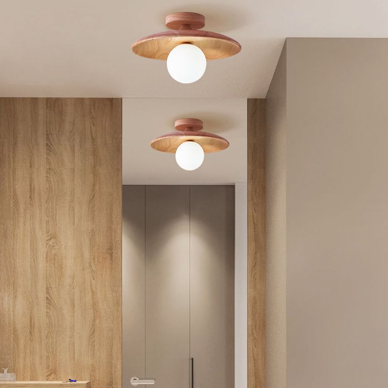 Wooden disc flush ceiling light