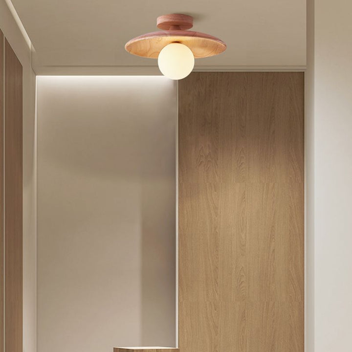 Wooden disc flush ceiling light