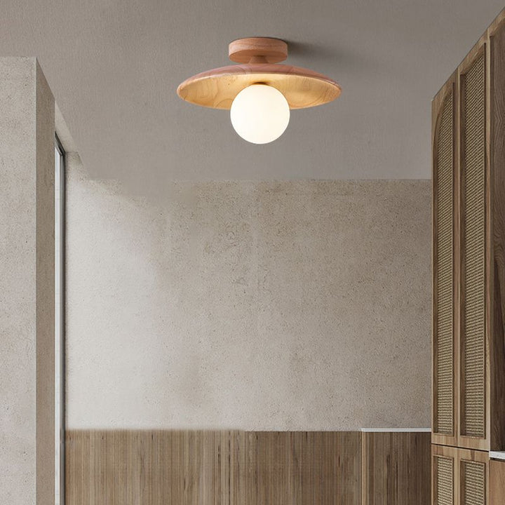 Wooden disc flush ceiling light