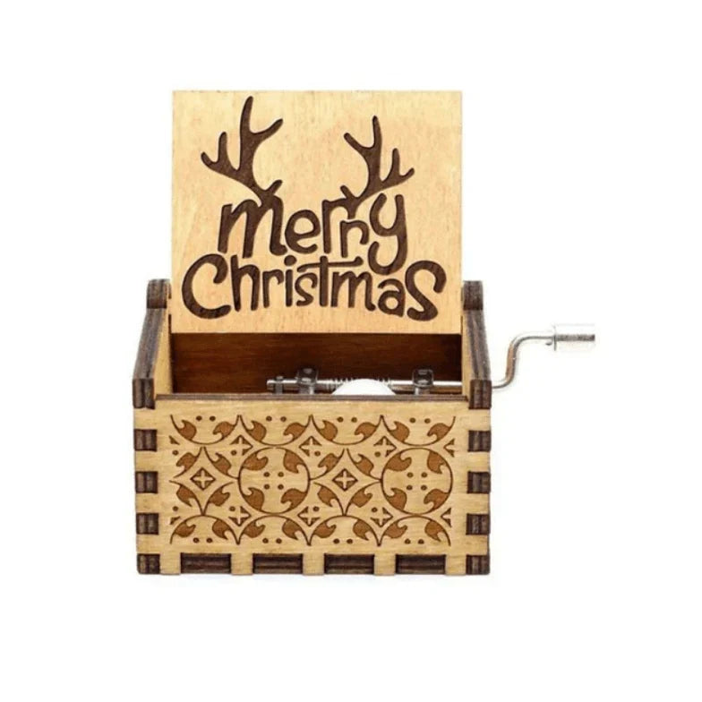 Wooden hand-crank Christmas music box