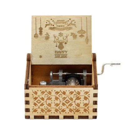 Wooden hand-crank Christmas music box