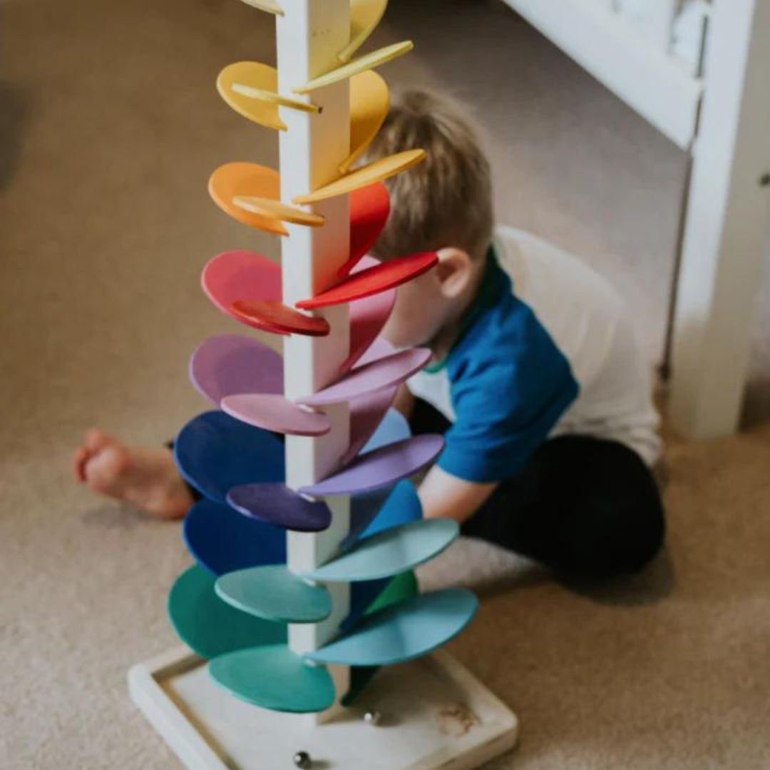 Wooden rainbow sound tree marble run