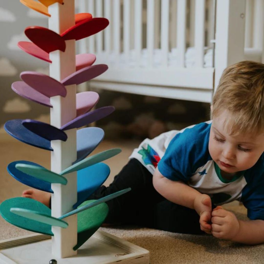 Wooden rainbow sound tree marble run