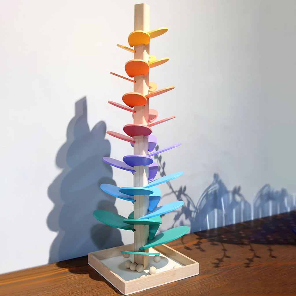 Wooden rainbow sound tree marble run